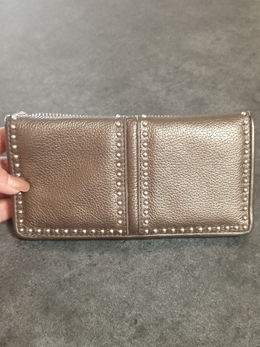 Brighton Metallic Brown Studded Leather Zip Wallet
